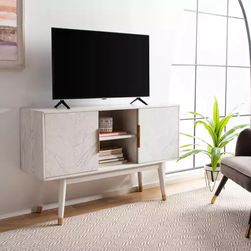 Wood 2-Door Media Stand with Brass Accents