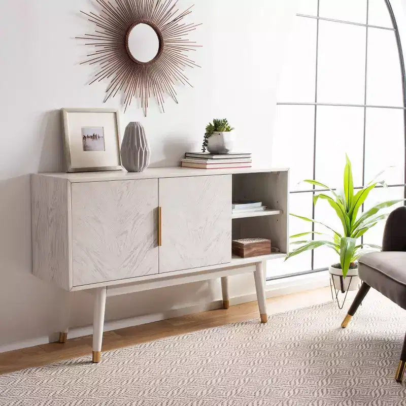 Wood 2-Door Media Stand with Brass Accents