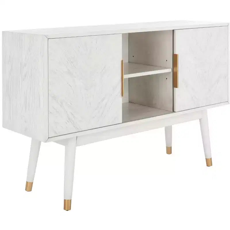 Wood 2-Door Media Stand with Brass Accents