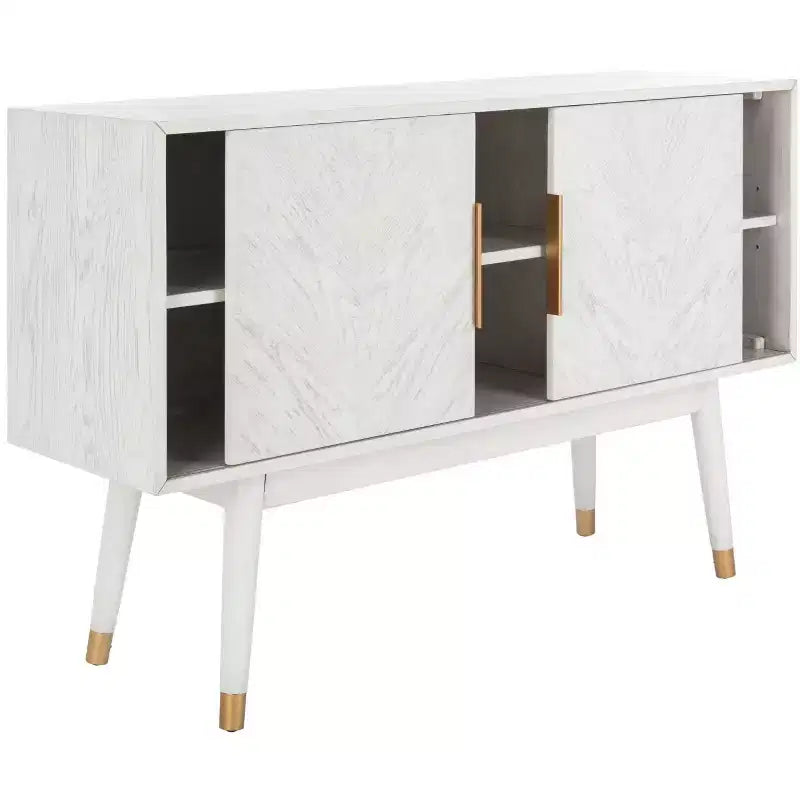 Wood 2-Door Media Stand with Brass Accents