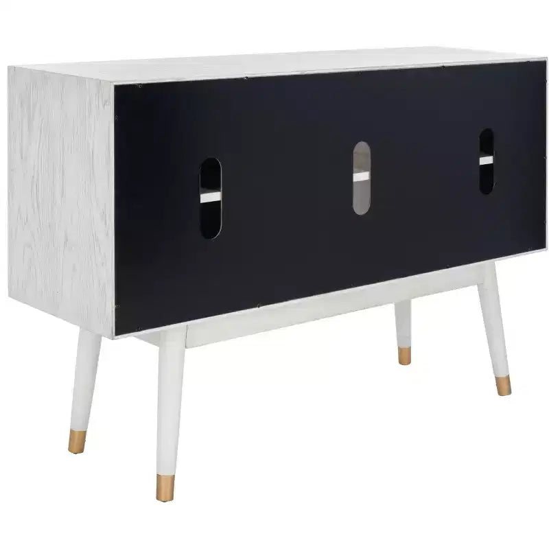 Wood 2-Door Media Stand with Brass Accents