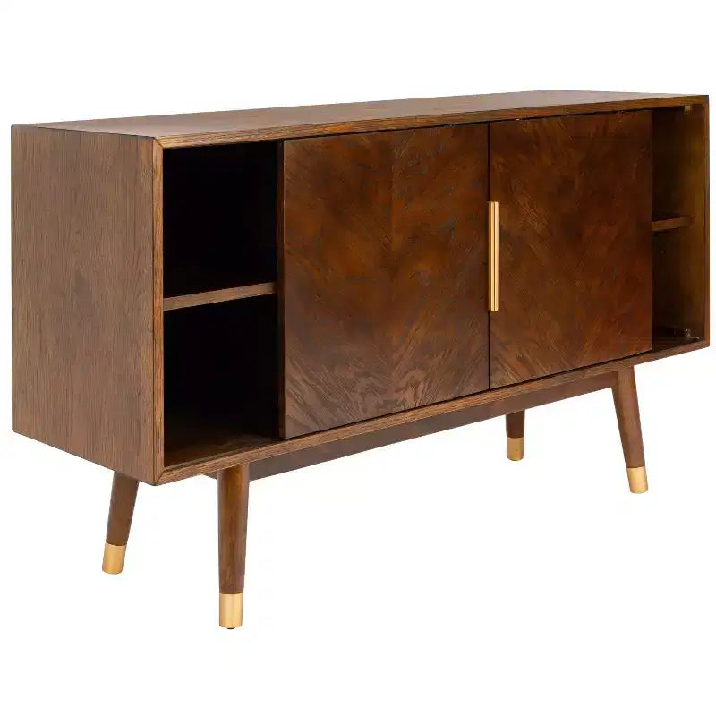 Wood 2-Door Media Stand with Brass Accents
