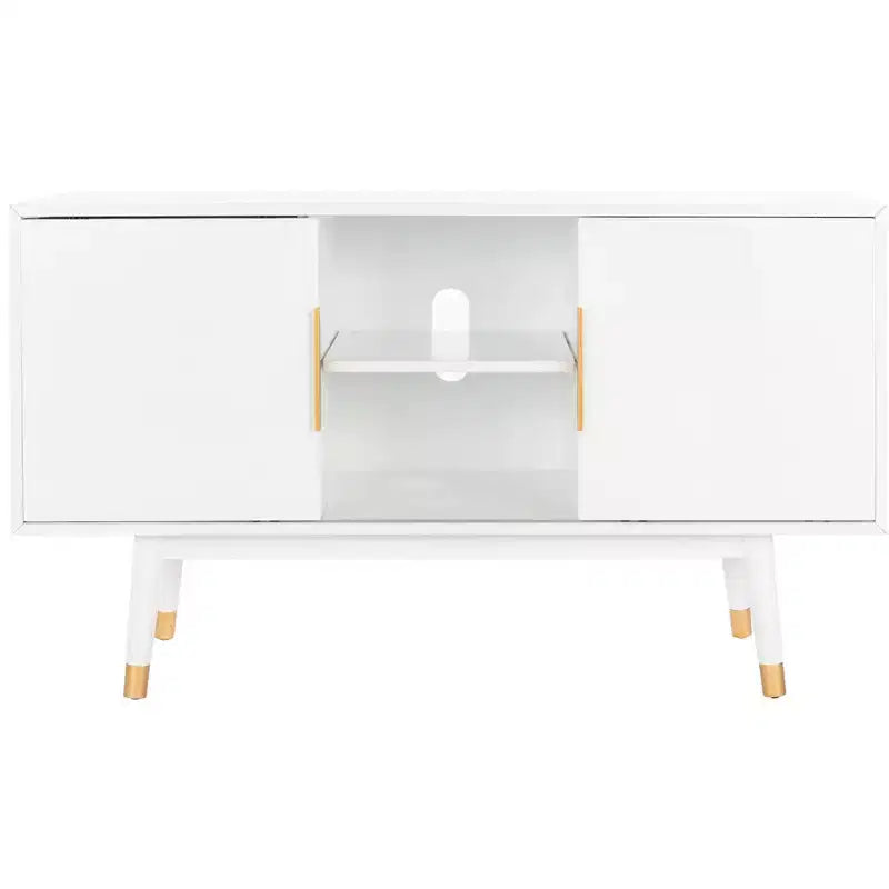 Wood 2-Door Media Stand with Brass Accents