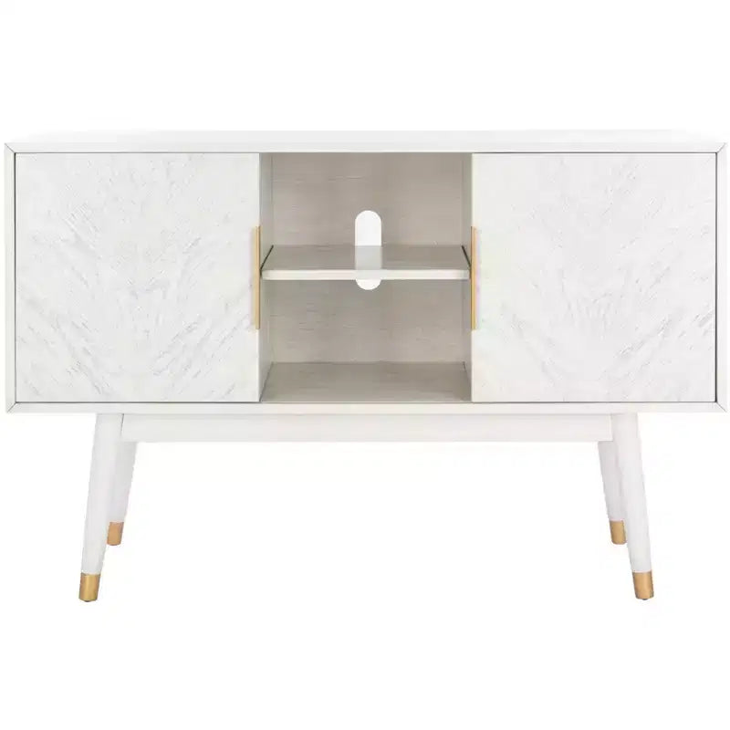 Wood 2-Door Media Stand with Brass Accents