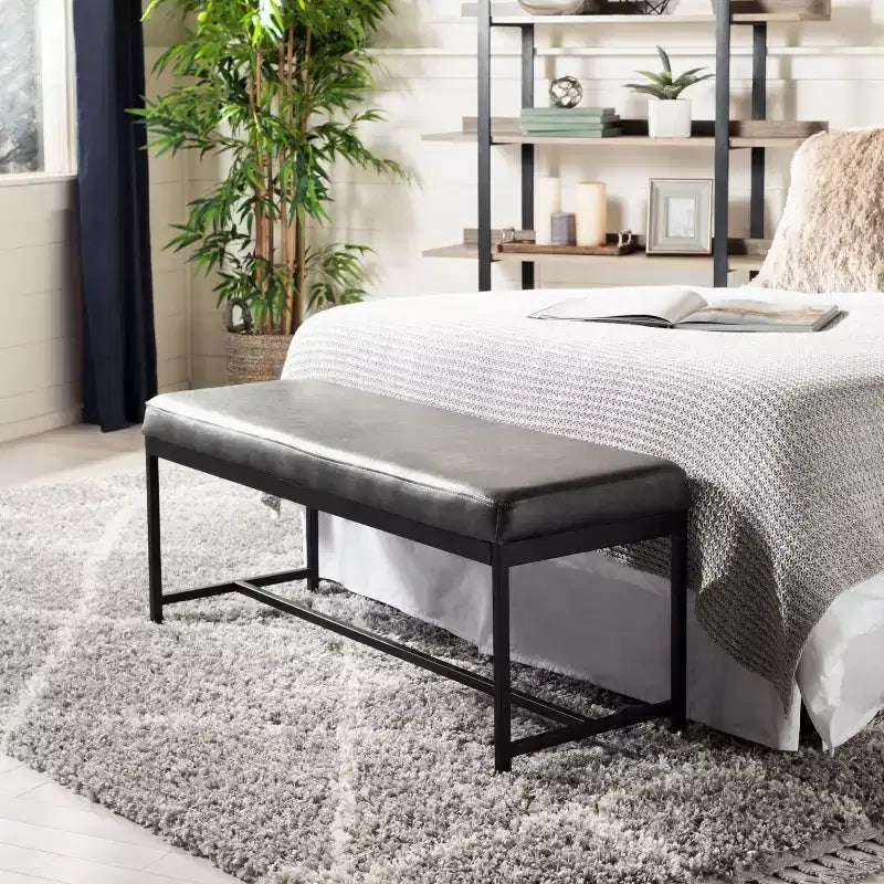 Faux Leather & Metal Bench