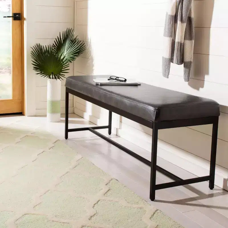 Faux Leather & Metal Bench