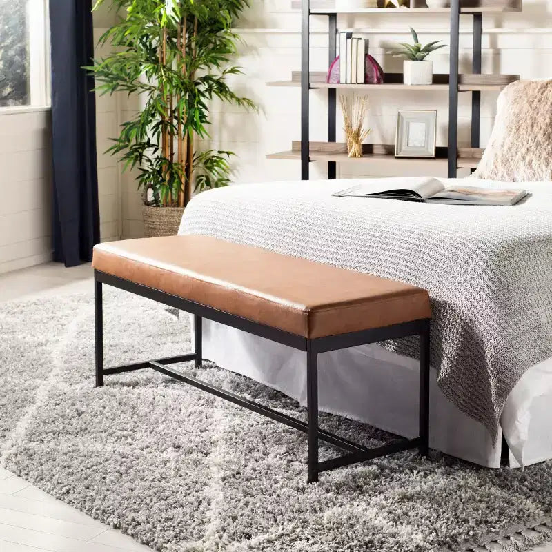 Faux Leather & Metal Bench
