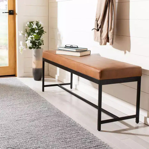 Faux Leather & Metal Bench