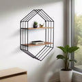 Metal Hexagon with Wood Shelves for Home Decor - Minimalist Wall Storage for Living Room, Bedroom, or Office - 32, Brown & Black