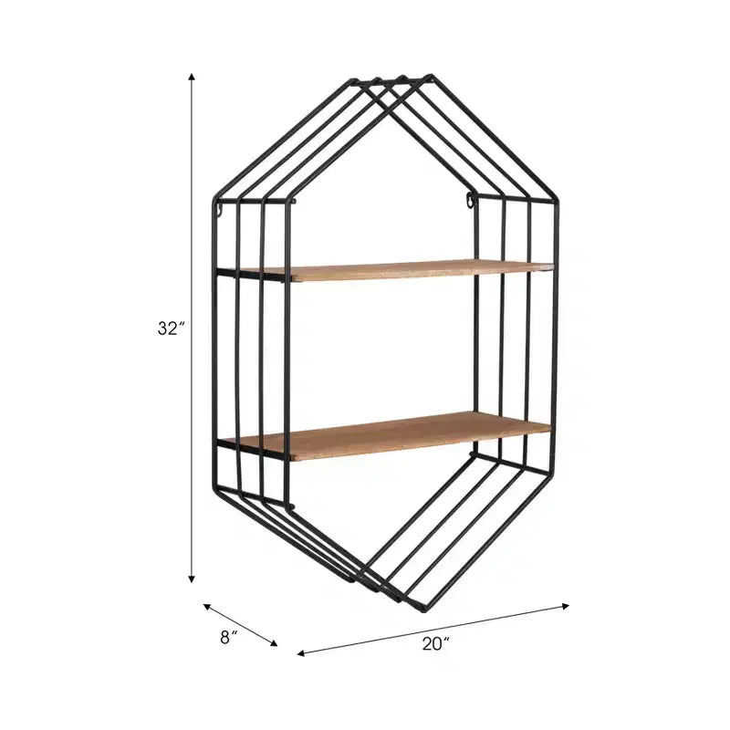 Metal & Wood Hexagon Wall Shelf 32"