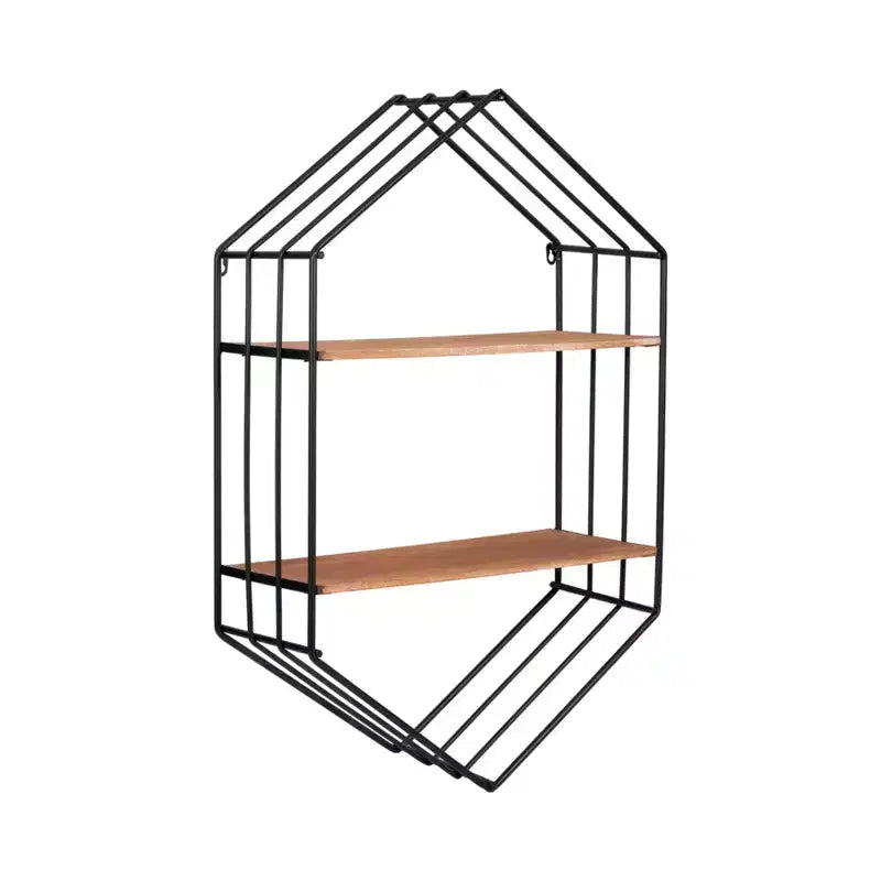 Metal & Wood Hexagon Wall Shelf 32"