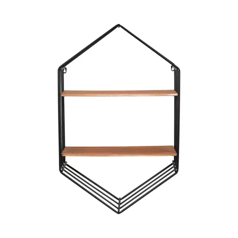Metal & Wood Hexagon Wall Shelf 32"
