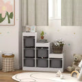 Wood & Fabric 3-Layer Kids Toy Storage Organizer with 6 Bins