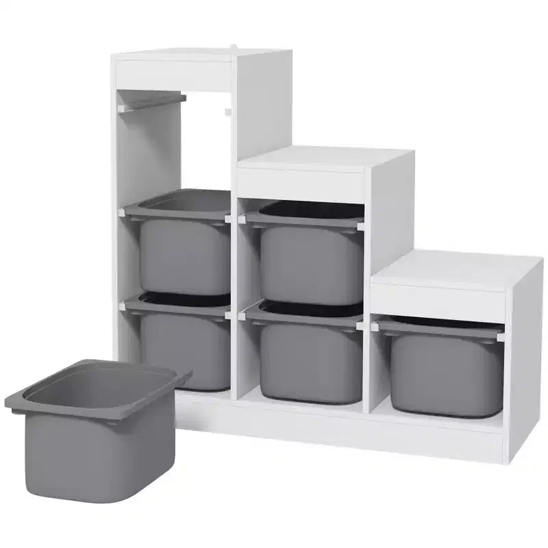 Wood & Fabric 3-Layer Kids Toy Storage Organizer with 6 Bins