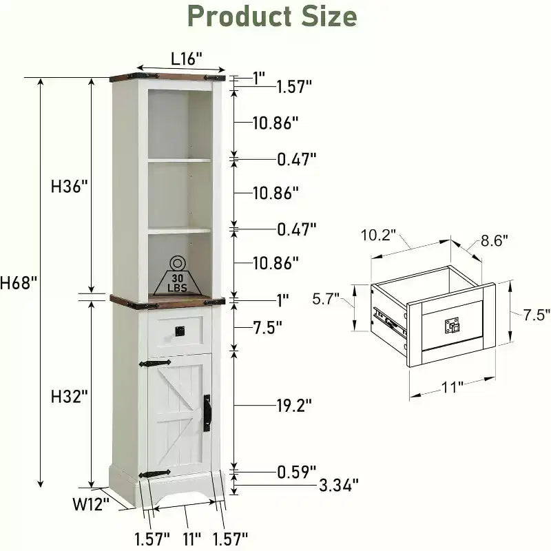 Wood Tall Bathroom Floor Cabinet 68" with Adjustable Shelves