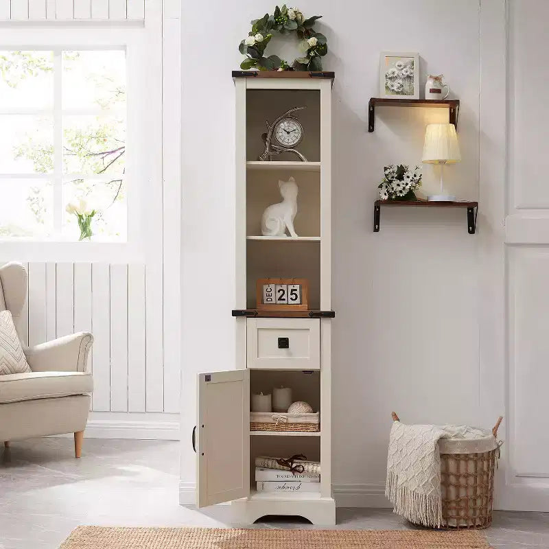 Wood Tall Bathroom Floor Cabinet 68" with Adjustable Shelves