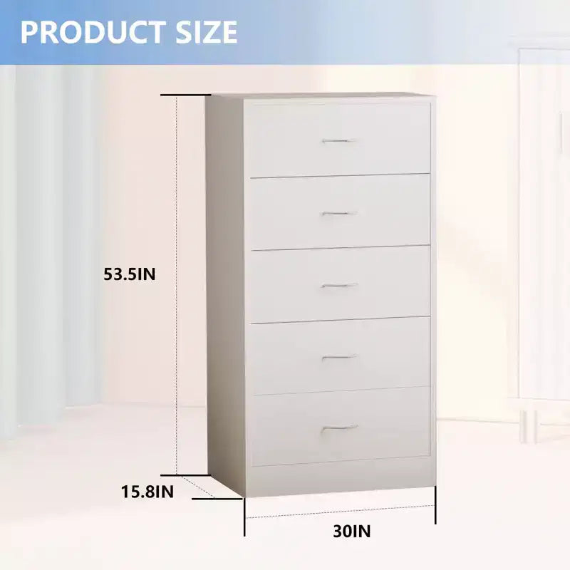 Wood 5-Drawer Tall Dresser with Metal Handles