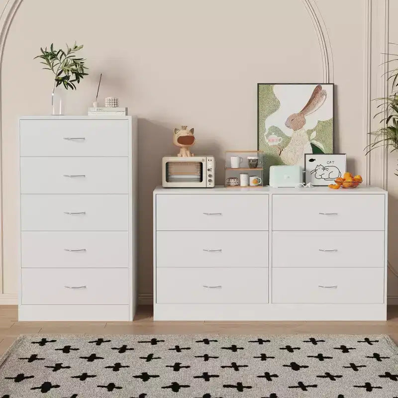 Wood 5-Drawer Tall Dresser with Metal Handles