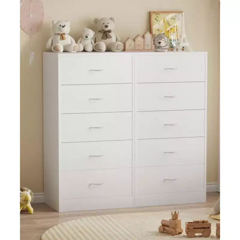 Wood 5-Drawer Tall Dresser with Metal Handles