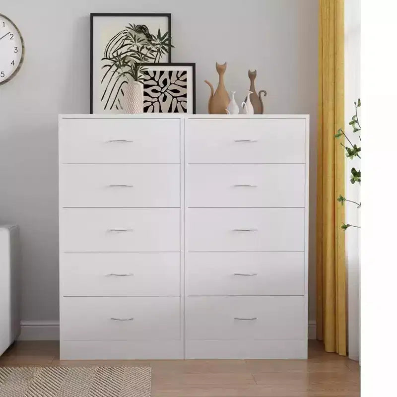Wood 5-Drawer Tall Dresser with Metal Handles