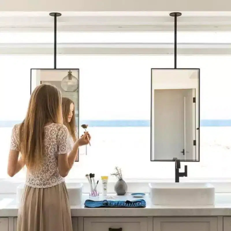 Metal Framed Ceiling-Mounted Bathroom Mirror 20"x30" Matte Black