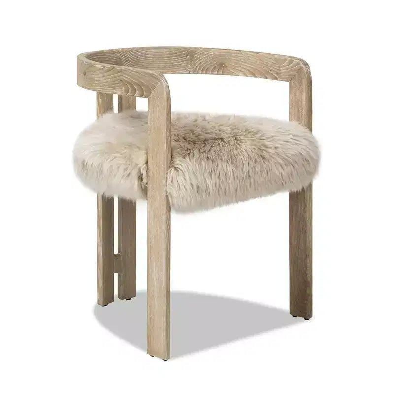 Ash Wood & Genuine Fur Dining Chair 21"