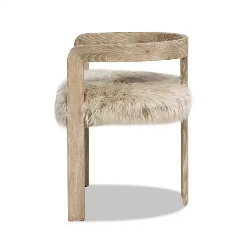 Ash Wood & Genuine Fur Dining Chair 21"