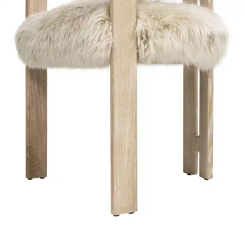 Ash Wood & Genuine Fur Dining Chair 21"