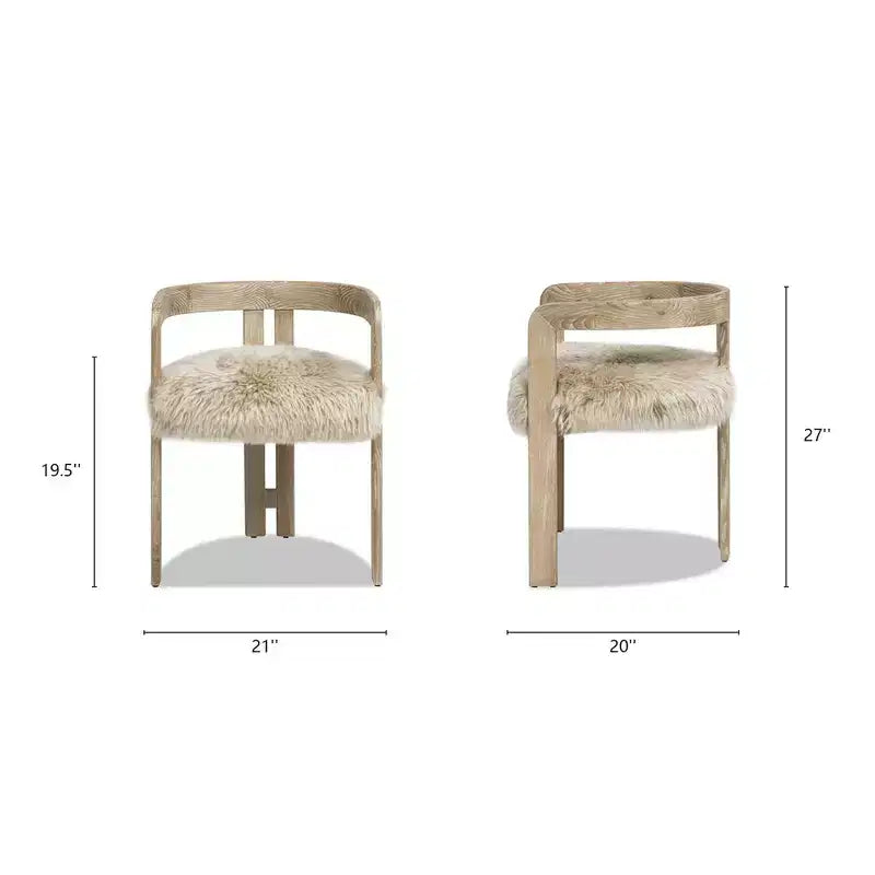 Ash Wood & Genuine Fur Dining Chair 21"